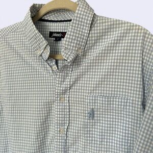Johnnie O Men’s Button-Up Shirt | Light Blue & White Checkered | Size Medium